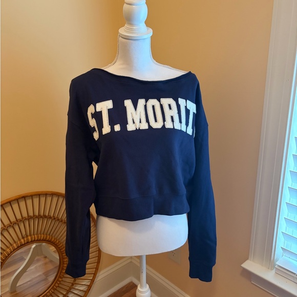 NWT Wild Fable St. Moritz Navy Off-Shoulder Sweatshirt Alpine Apres Ski Mtn New - Picture 9 of 15